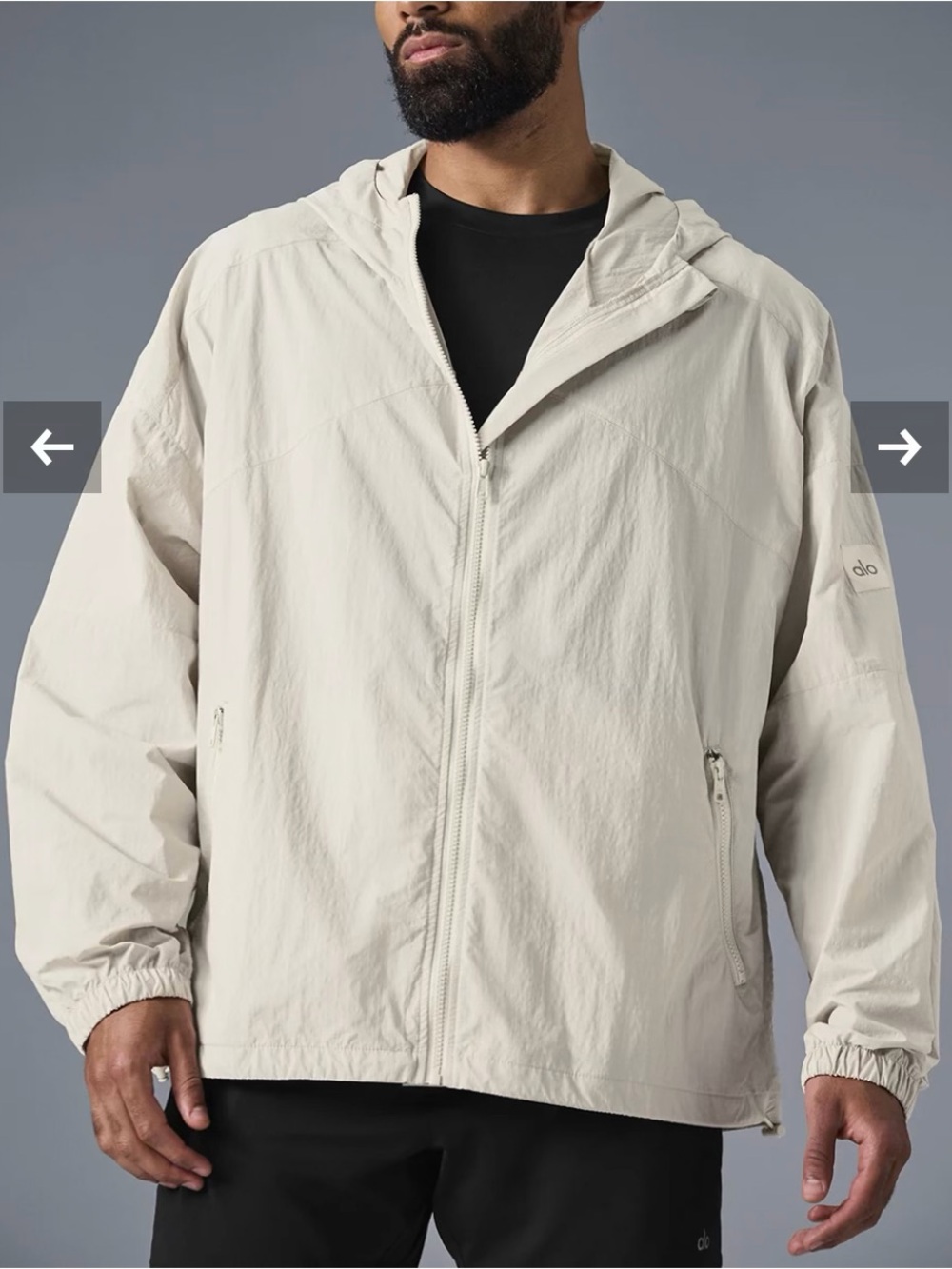 ALO Yoga Men’s Light Beige Hooded Windbreaker